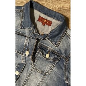 7 For All Mankind Women's Distressed Denim Trucker Jean Jacket Size Large